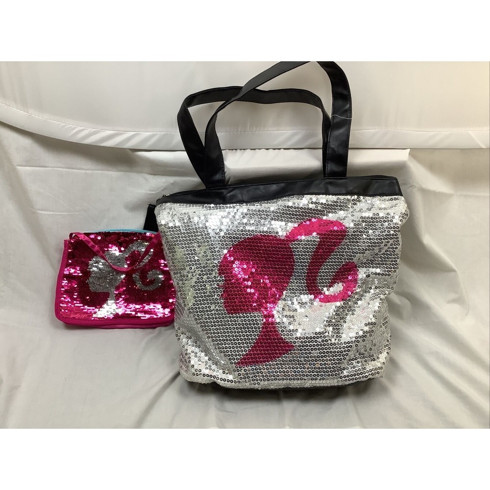 Barbie Sequin Big Iconic Tote Bag Black Cute Woman With mini pouch Light /Pink